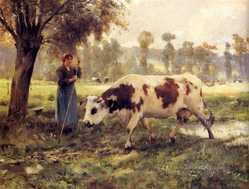 Cattle Cow Bull Painting - Cows At Pasture farm life Realism Julien Dupre
